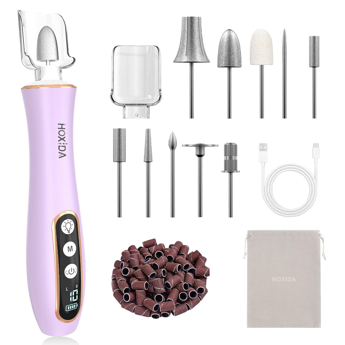 Professional Manicure Pedicure Kit with 360° LED Light&10 Speeds&Memory Mode with Case, Cordless