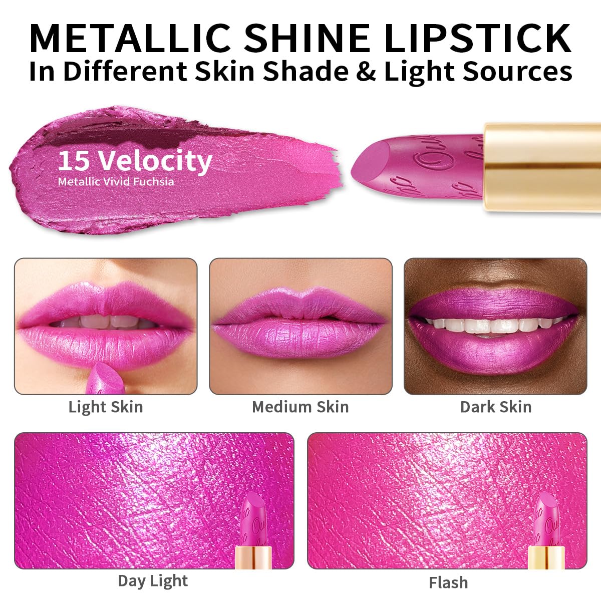 Oulac Pink Lipstick for Women with Metallic 3D Shine Lightweight Hydrating Formula, High Impact Lip