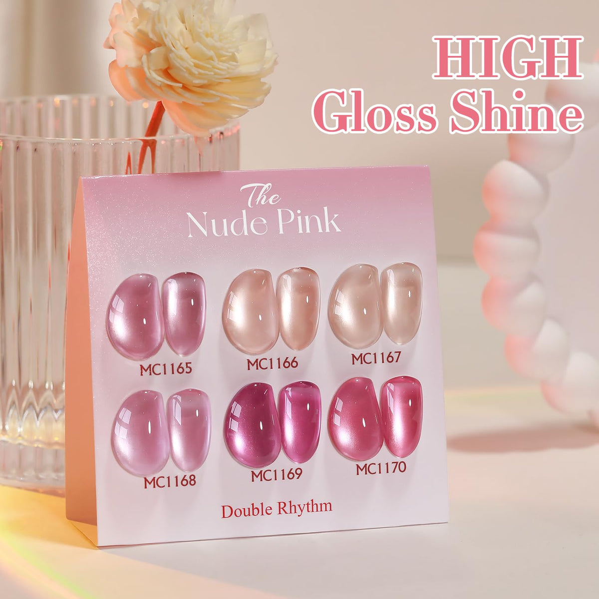 Double Rhythm Cat Eye Gel Nail Polish Set of 6 Same Color Same Bottle 0.5 Oz Shimmer Glitter with