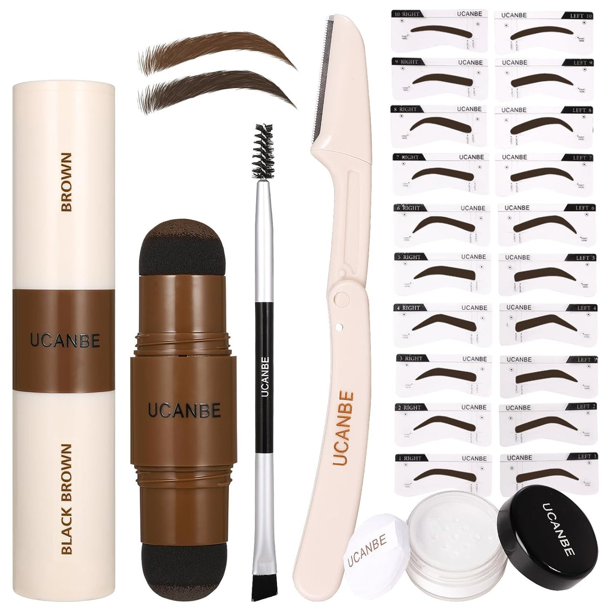 UCANBE 25PCS Eyebrow Stamp Stencil Kit With Dual-Color Eyebrow Stamp Pomade,20 Reusable Eyebrow