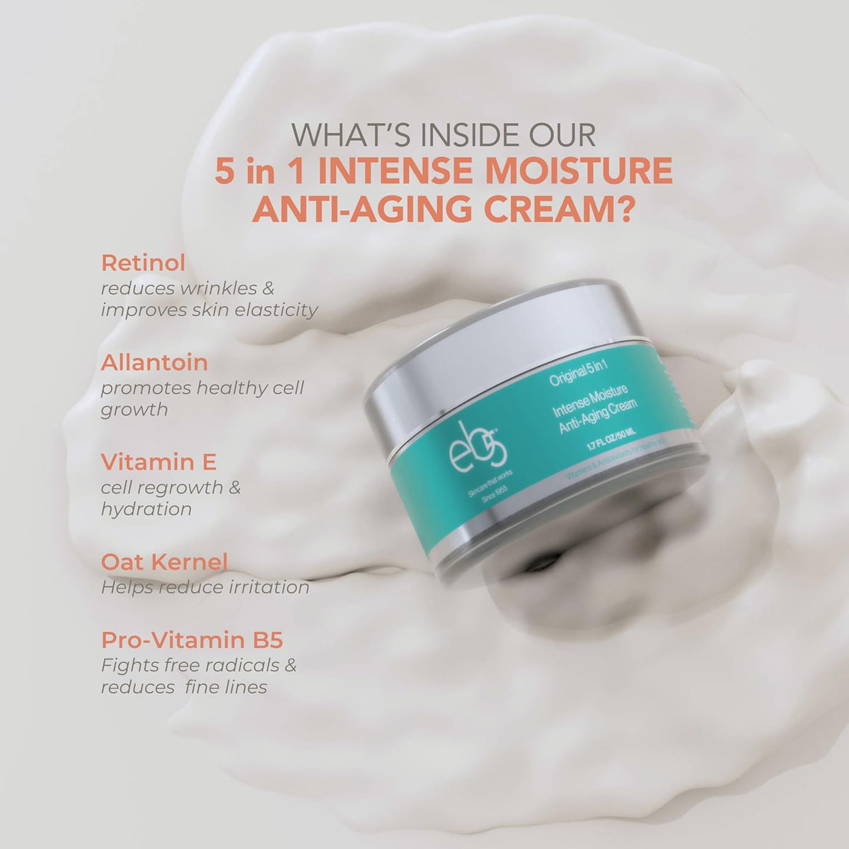 eb5 Intense Moisture Anti Aging Moisturizer Face & Neck Cream- Tone Tighten Skin with Retinol, Fade