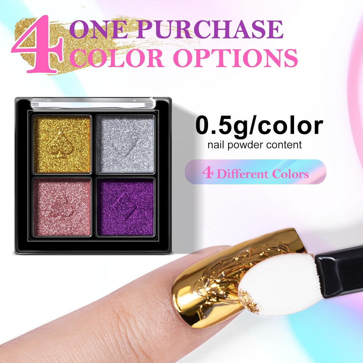 NXJ INFILILA Gold Silver Chrome Nail Powder, Metallic Mirror Pigment Glitter Effect 4 Colors