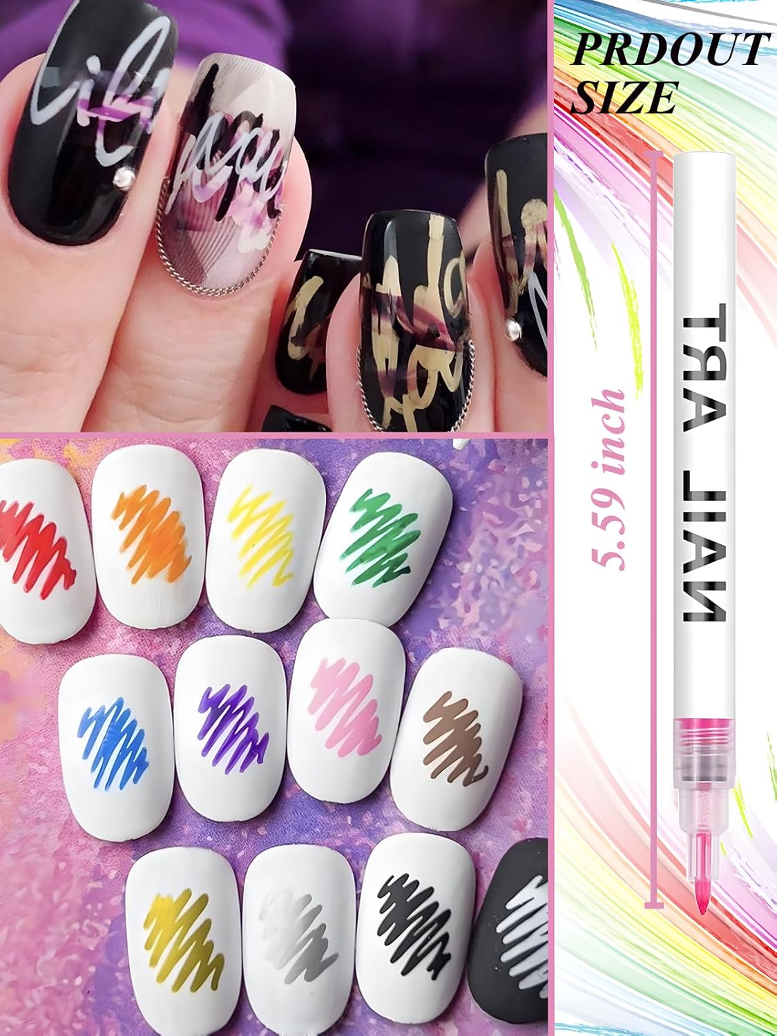 12 Colors Nail Art Pens, 3D Quick Dry Nail Point Graffiti Dotting Liner Pen Sets Nail Art Painted