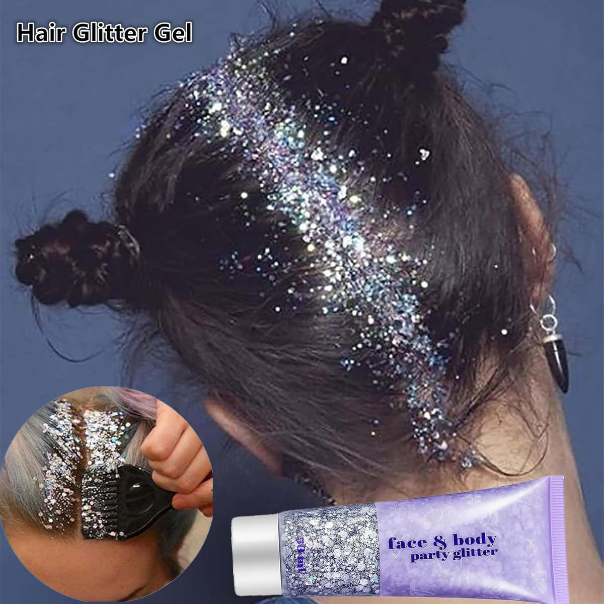 Go Ho Silver Face Body Glitter Gel,Singer Concerts Silver Face Paint Makeup,Holographic Chunky