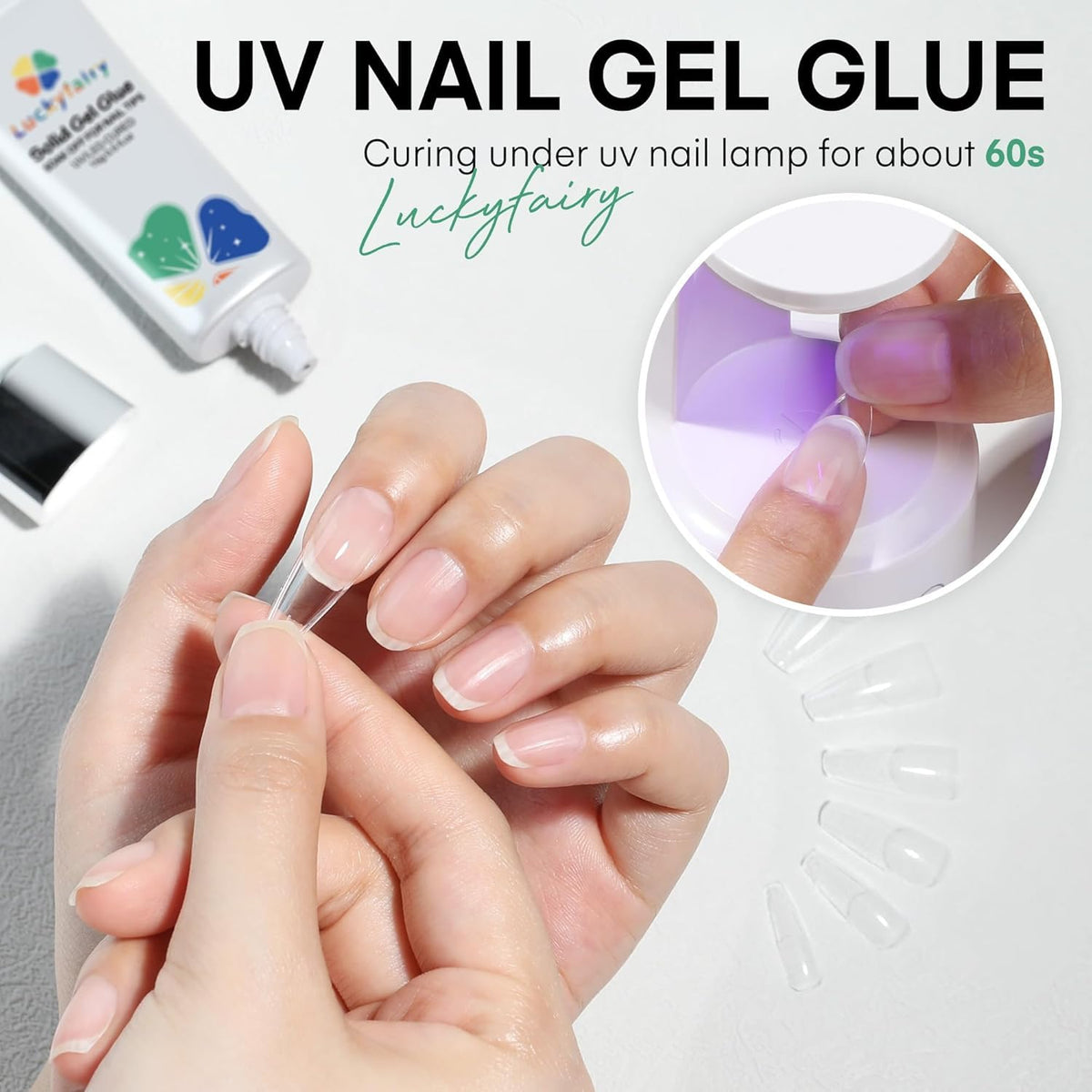 40ml Super Strong Nail Glue Soft Solid Gel Nail Glue for Press Ons Acrylic Nails, Mess Free, Lamp