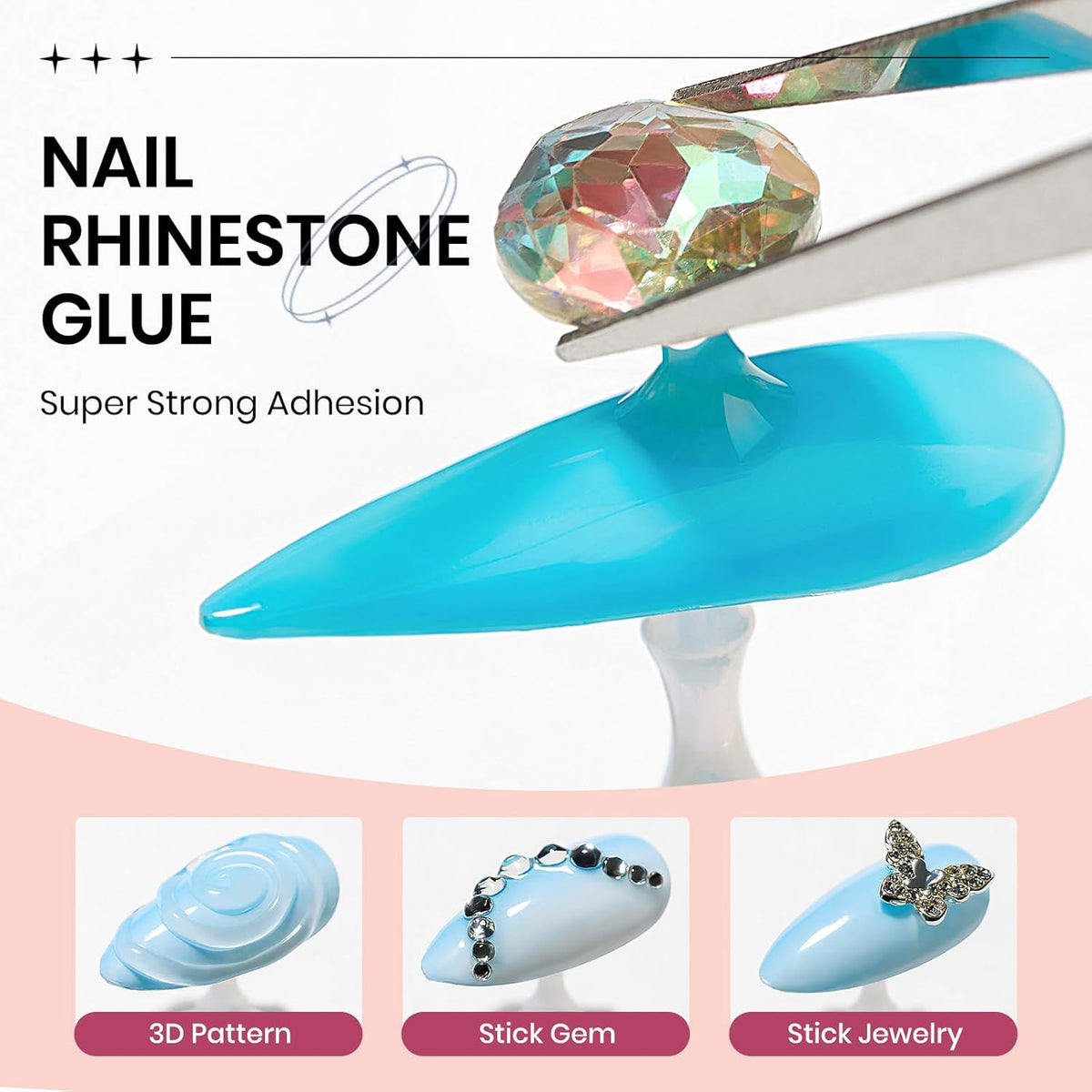 3d Nail Sculpting Gel Set: Clear White Solid Builder Gel for Nails, Nail Rhinestone Glue for 3d