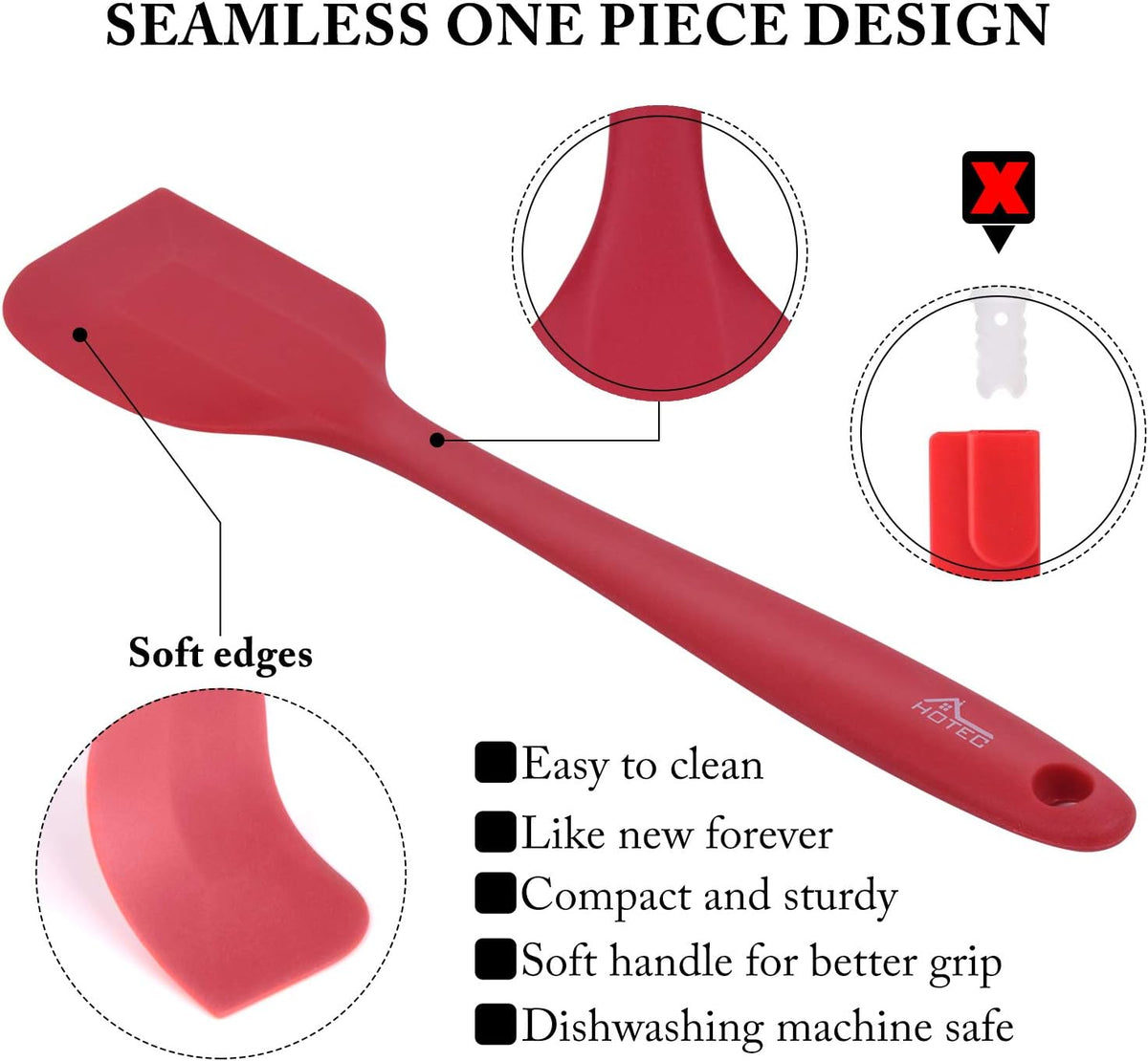 HOTEC Heat Resistant 600℉ BPA-Free Silicone Rubber Spatula Set, Kithchen Cooking Spatulas, Baking