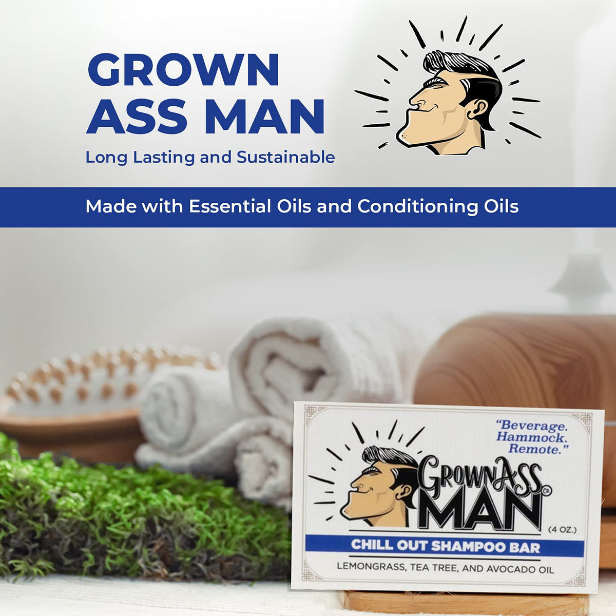 Solid Shampoo Bar Rich Lather 3 in 1: Hair, Beard & Body Wash - Plastic Free & Eco-Friendly