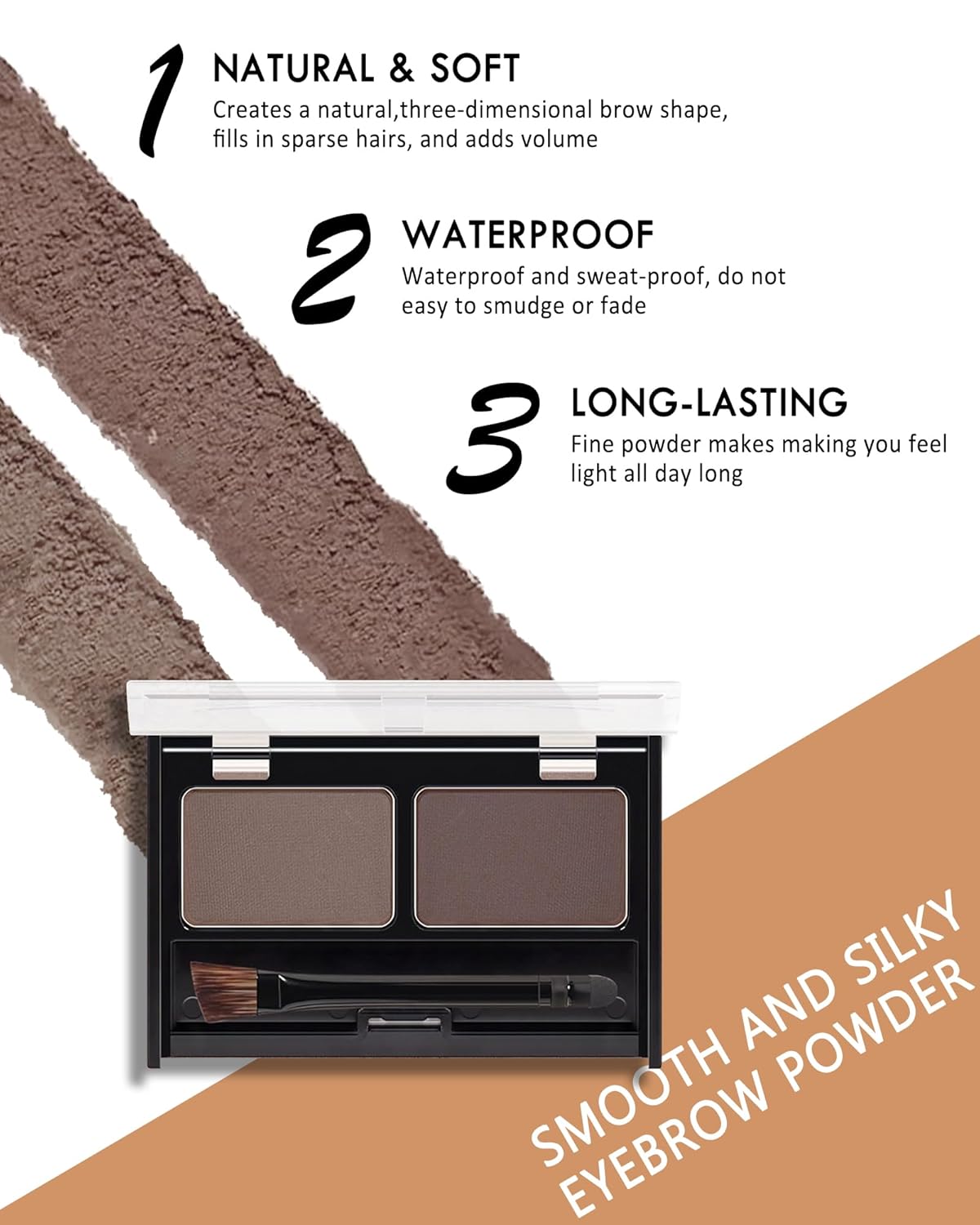 Waterproof Eyebrow Powder Kit-2 Colors Eye Brow Powder Tinted Palette Long Lasting Up to 16H,Dark
