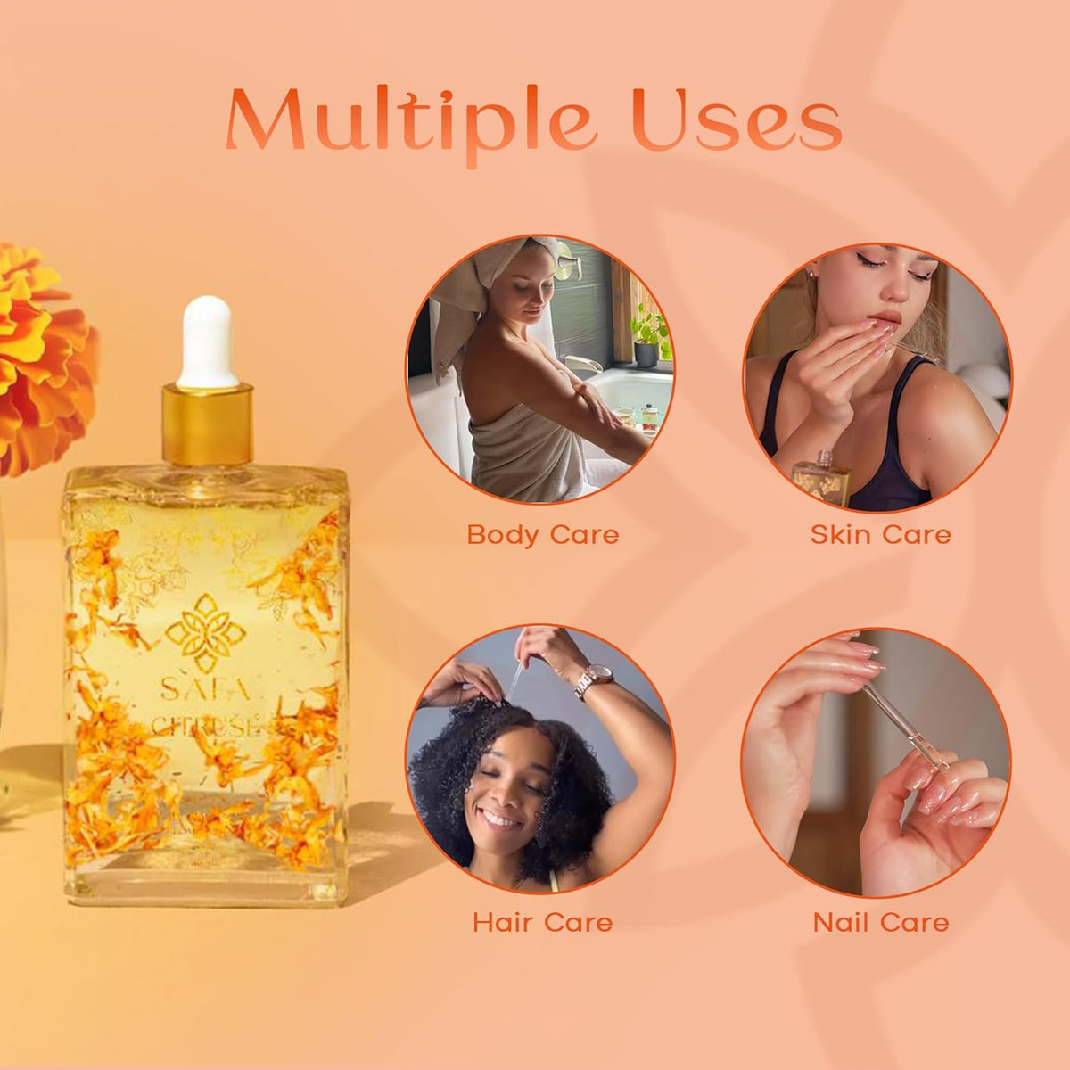 SAFA Citruse Oil for Face, Hair, Nail with Vitamin C, E & A for Scars, Stretch Marks - Orange Body