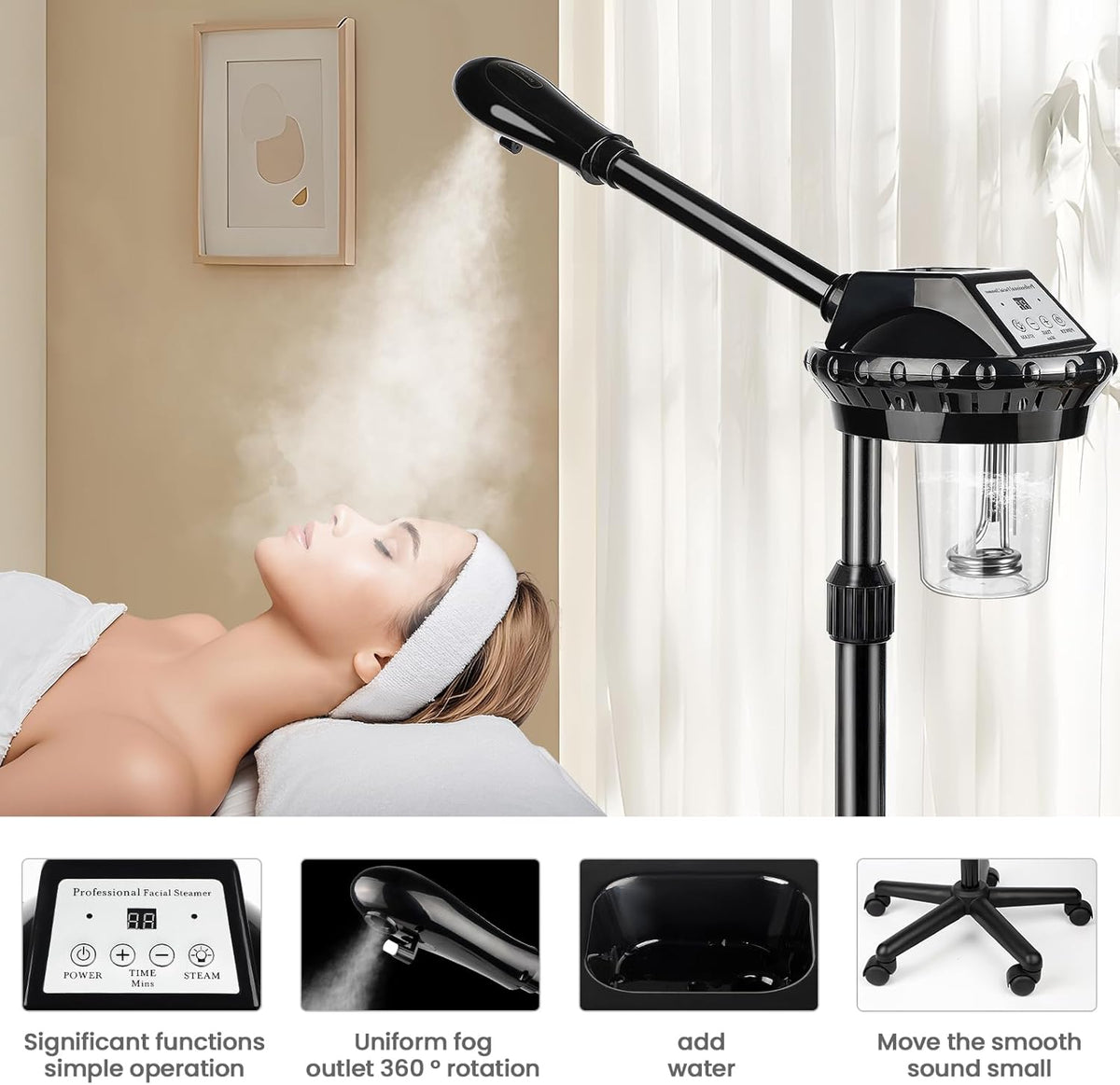Professional Face Steamer, Adjustable Height and Angle, Facial Steamer Clean Skin Firming Pores and