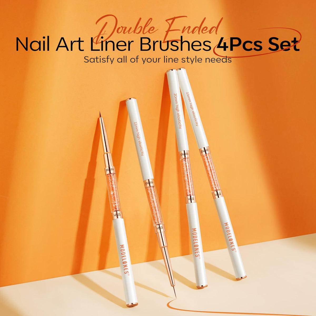 modelones Nail Art Brushes, Super Fine Liner Nail Brush Kit Dual-ended 7/11/15/20mm for Gel Polish