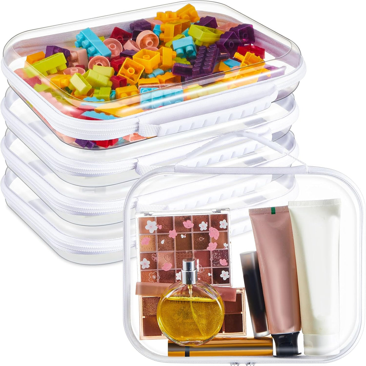 Sanwuta 4 Pcs Clear Hard Zipper Case with Handle Office Storage Cases Hard Plastic Pouches