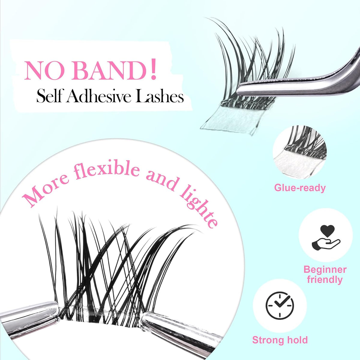 GAQQI Self Adhesive Eyelashes Clusters, No Glue Lash Clusters 10-16mm Wispy & Wet Cluster Lashes