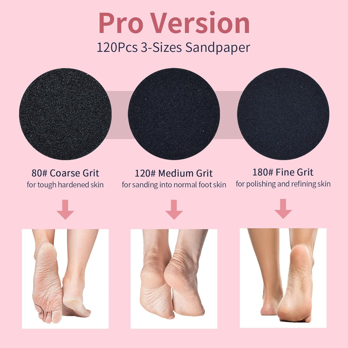4.8IN Longer Electric Foot Callus Remover with 120pcs Sandpaper Discs, Professional Aluminum Callus