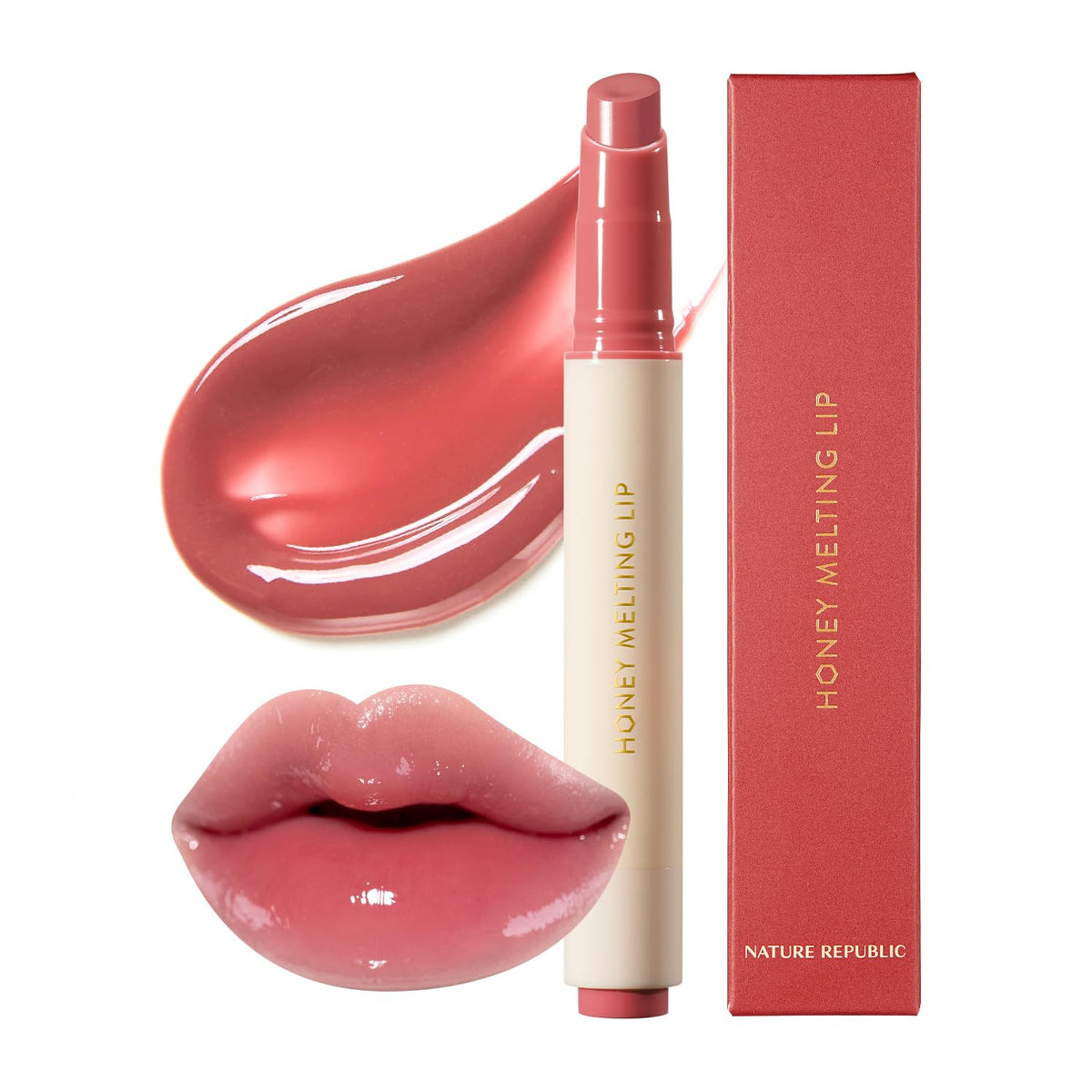 Nature Republic HONEY MELTING LIP (07 LYCHEE) SOFT LIP STICK, Hydrating Gloss, Moisturizing balms