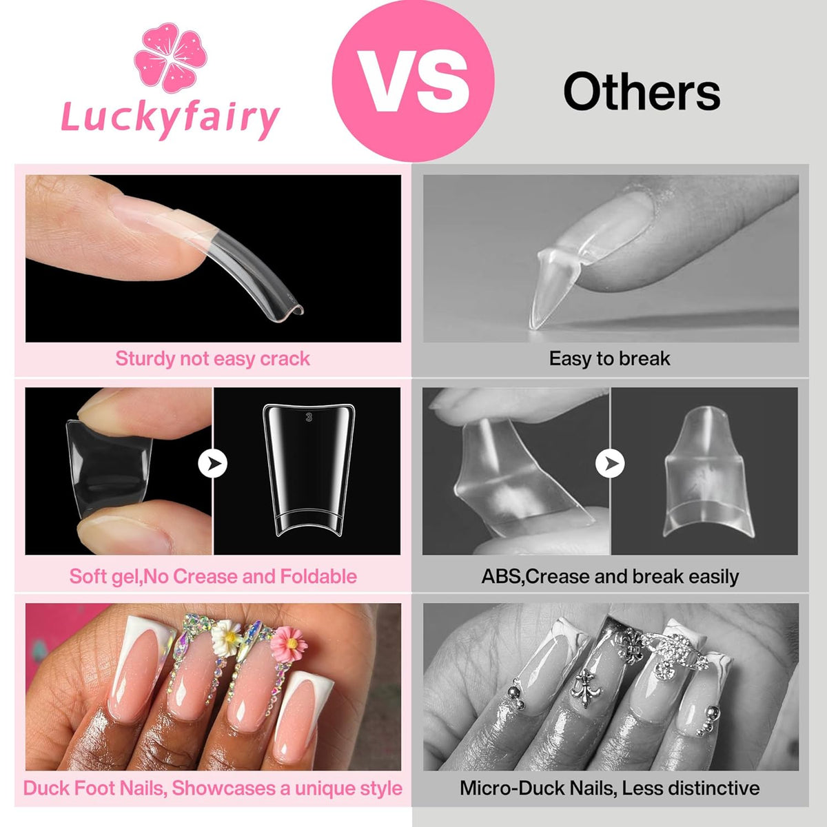 Half Cover Duck Nail Tips 504 Pcs Duck Press on Nails Clear Soft Gel Short Duck Nail Tips 11 Sizes