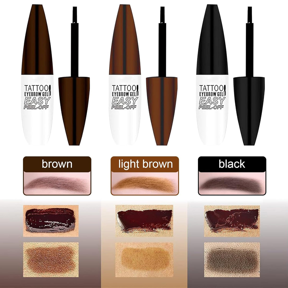 Easy Peel Off Eyebrow Gel Kit, Brown Tattoo Brow Gel, Long-lasting Waterproof and Transfer for