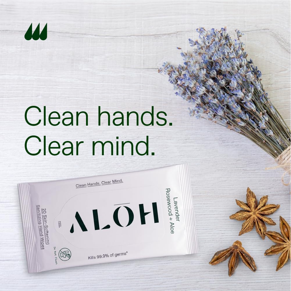 ALŌH Lavender Rosewood + Aloe Sanitizing Hand Wipes - Clean Hands, Clear Minds - On The Go