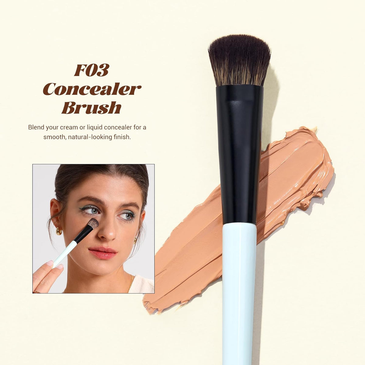 Jessup Face Makeup Brushes with Makeup Sponge, 3pcs Double Ended Makeup Brush for Foundation