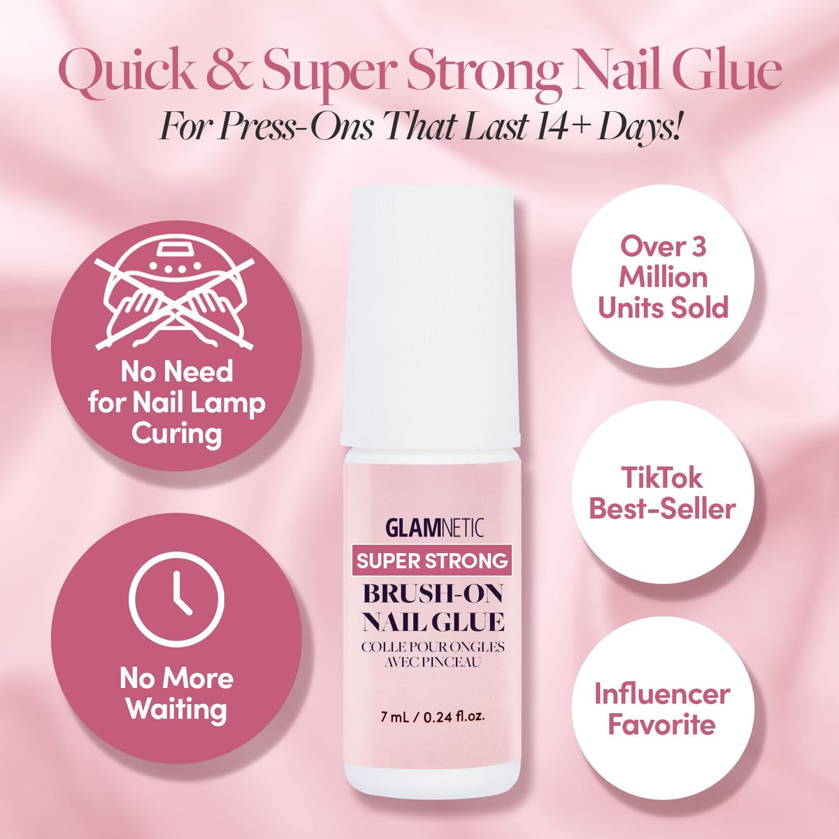 Glamnetic Super Strong Brush On Nail Glue (2 Bottles) | Brush Tip Applicator, Mess Free, Travel