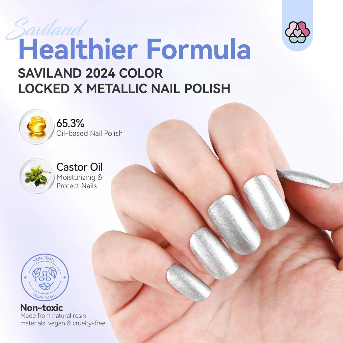 SAVILAND Silver Metallic Nail Polish: Chrome Nail Polish Air Quick Dry,10 ml Regular Fingernail