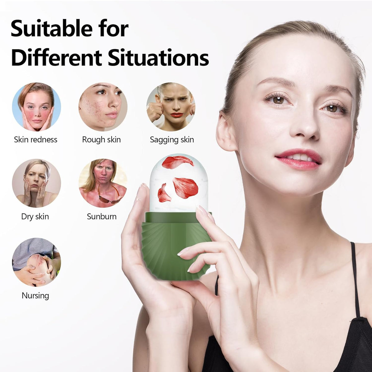 Ice Roller for Face and Eye, Silicone Ice Facial Roller Ice Holder, Face Ice Mold Skin Care, Face