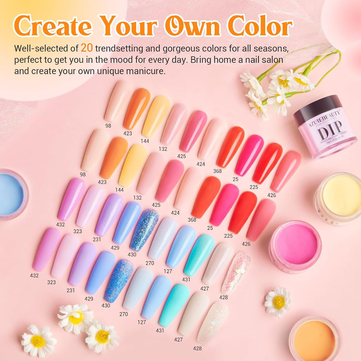 AZUREBEAUTY 31Pcs Dip Powder Nail Kit Starter 20 Colors Pastel Spring Summer Pink Acrylic Dipping