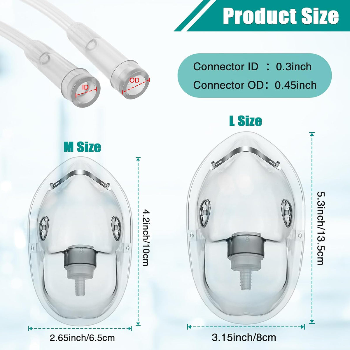 Geiserailie 2 PCS M/L Oxygen Mask with 6.6 Ft Tubing and Adjustable Elastic Strap, Adult Oxygen
