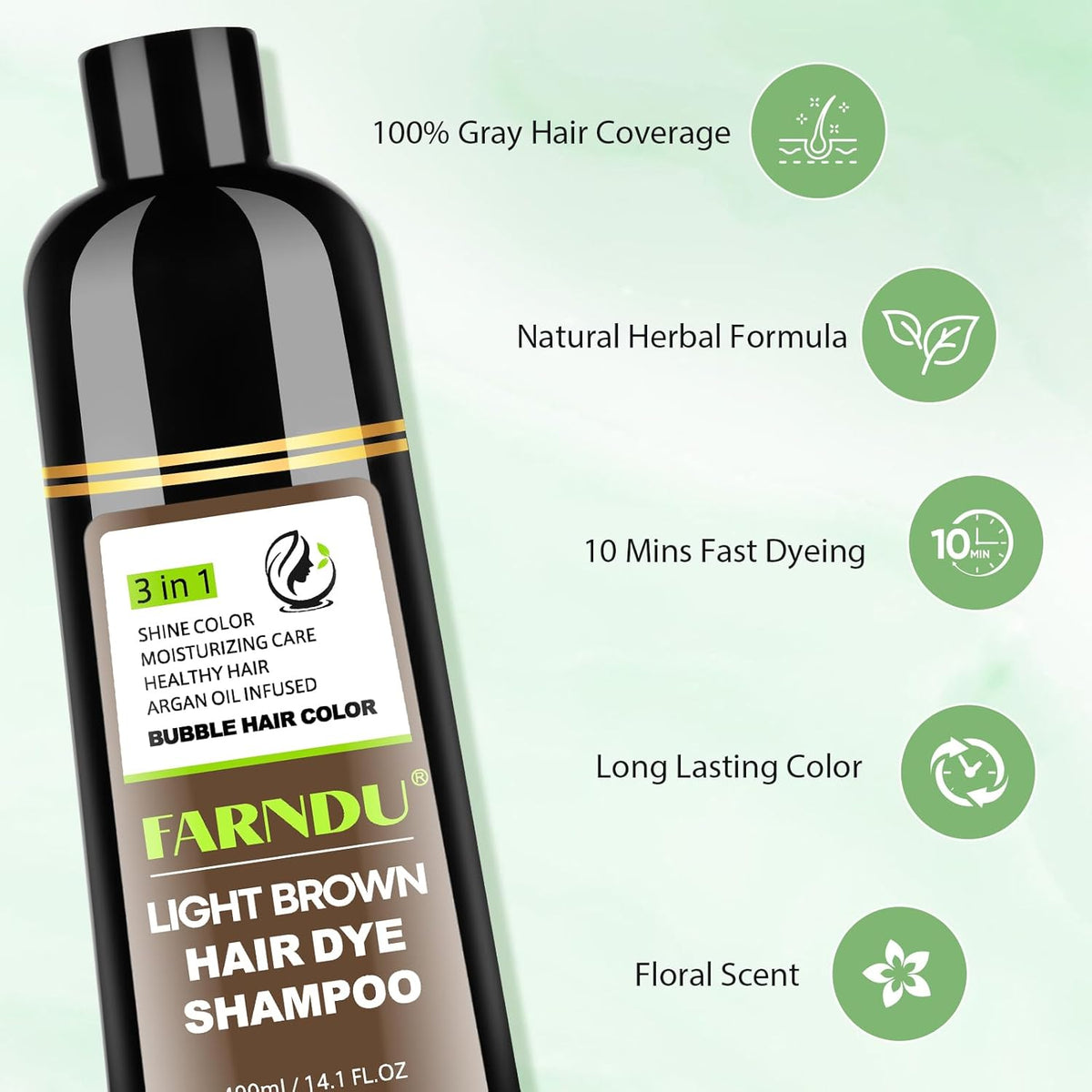 Light Brown Hair Dye Shampoo for Women Men, Instant Gray Hair Coverage Natural Herbal Hair Color