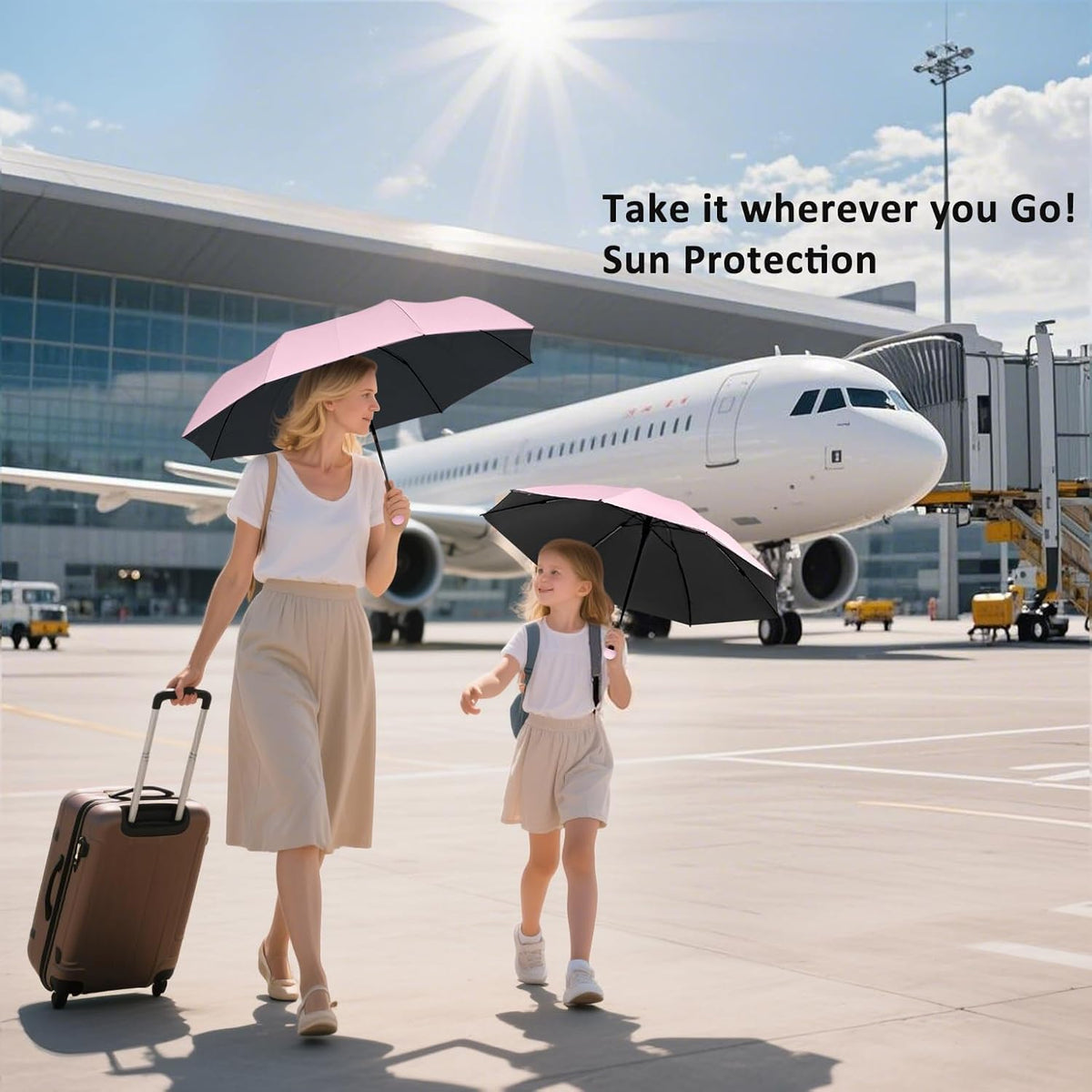 BAODINI Travel Mini Umbrella for Purse With Case Small Compact UV Sun Protection Sun Lightweight