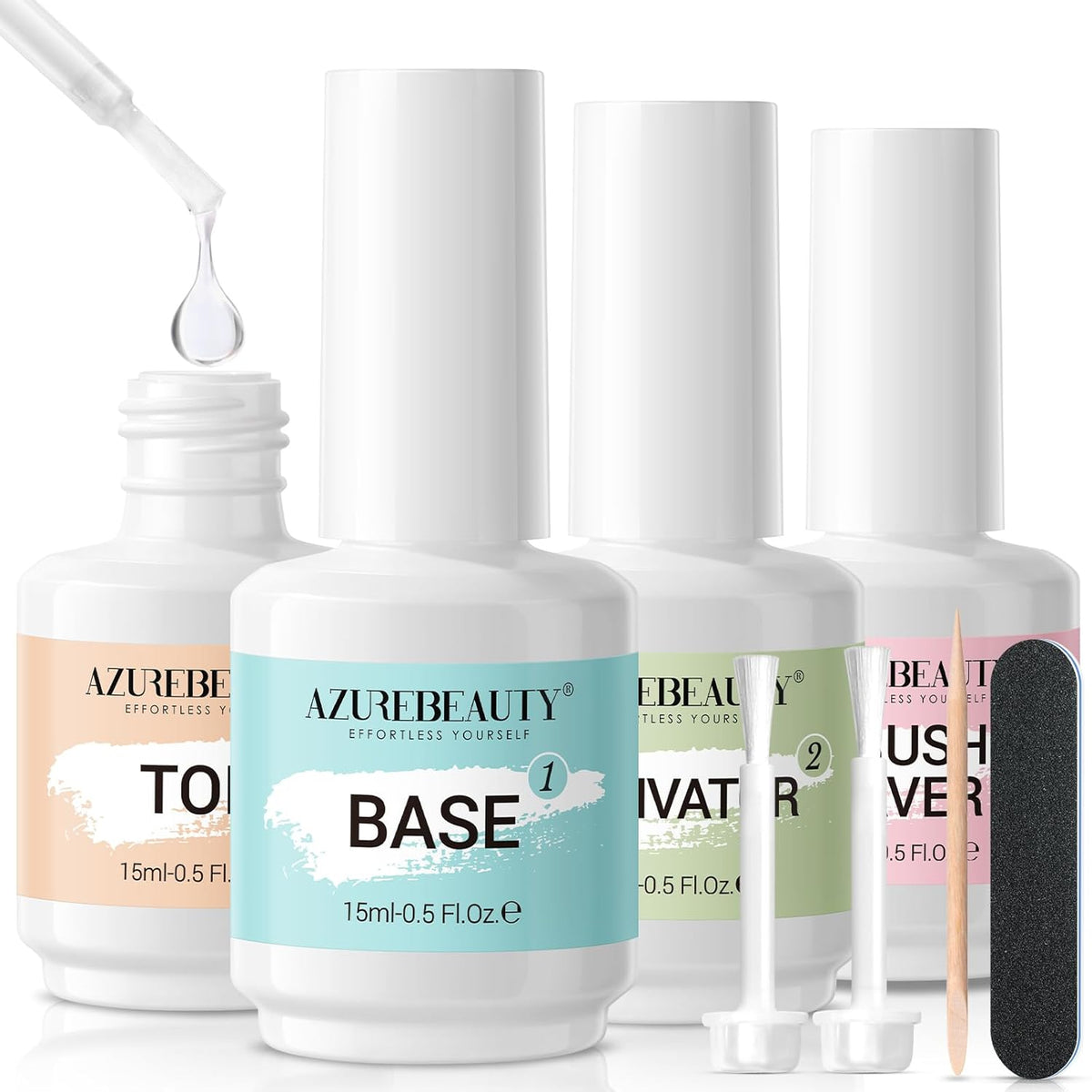 AZUREBEAUTY Dip Powder Liquid Set 15ml/0.5oz 8 Pcs Dipping Base Activator and Top Coat Brush Saver
