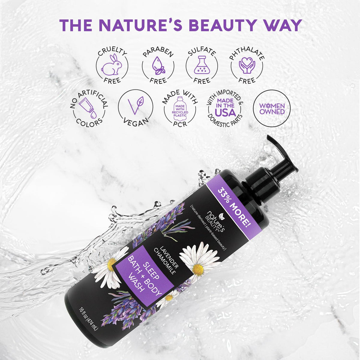 Nature's Beauty Lavender Chamomile Sleep Body Wash for Women Multi-Pack- Gentle Bath + Body