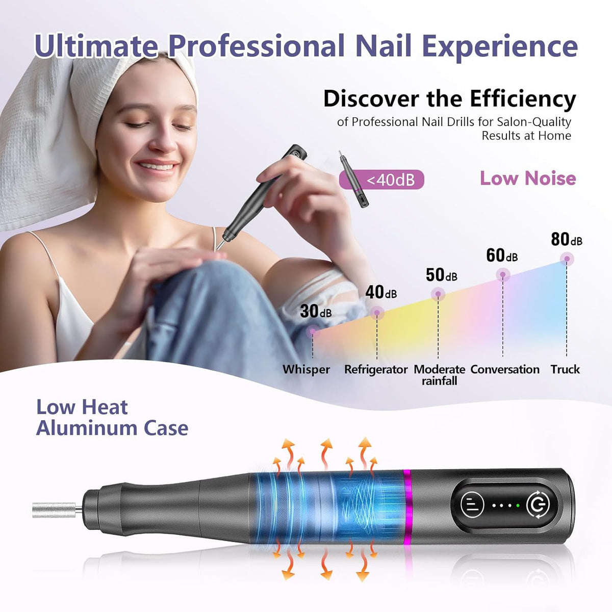 Cordless Nail Drill Electric Rechargeable File Kit, Professional Efile Acrylic Gel Nail Polish