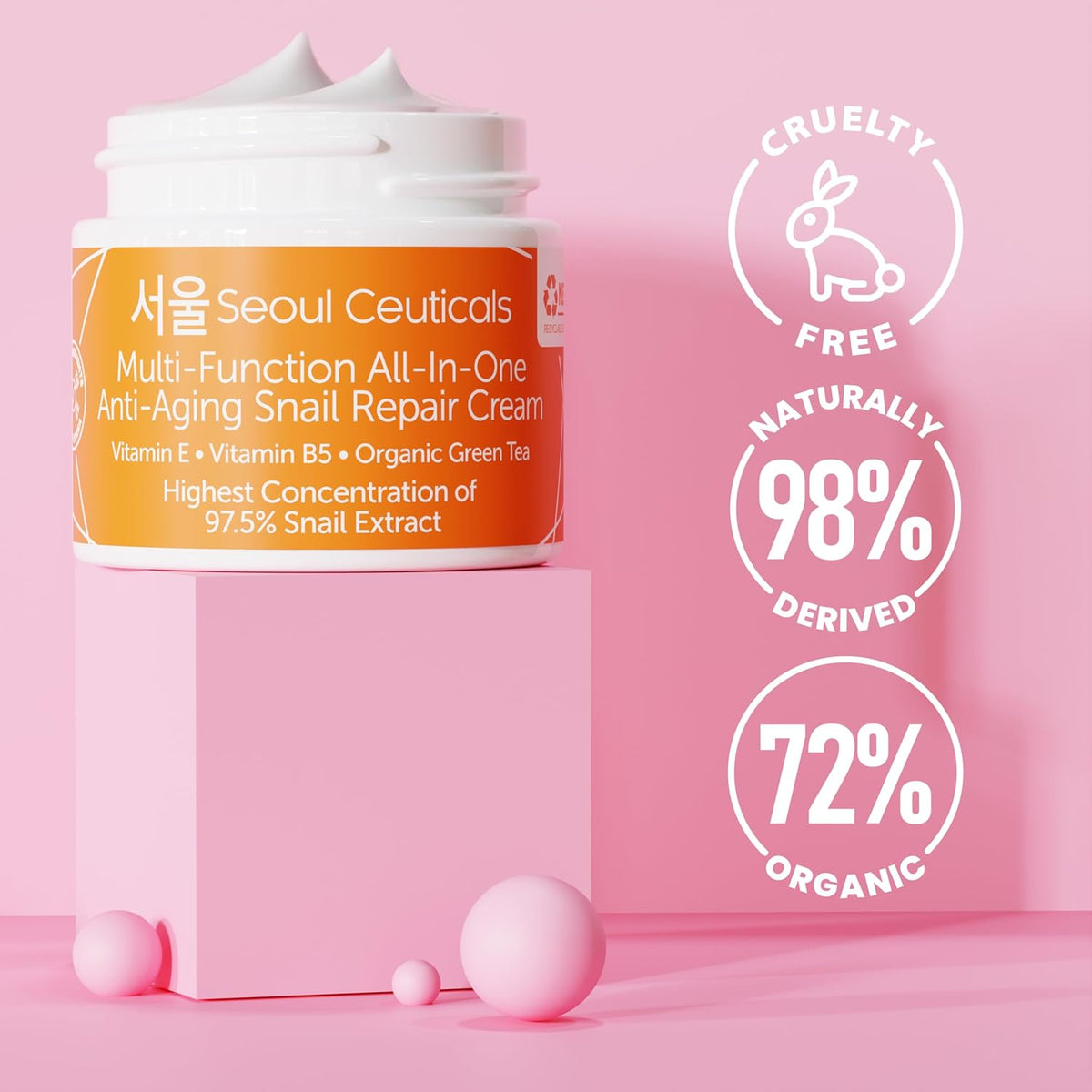 SeoulCeuticals Korean Skin Care 97.5% Snail Mucin Moisturizer Cream - K Beauty Skincare Day & Night