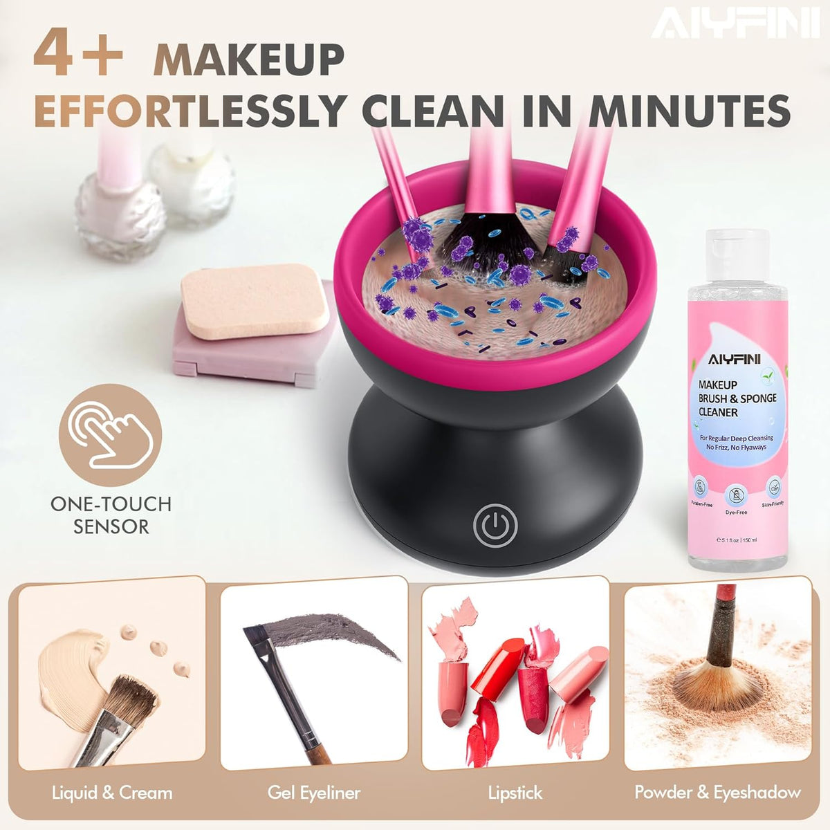 Alyfini Electric Makeup Brush Cleaner Machine, Powerful Friction Removes Residue on Make up Brushes