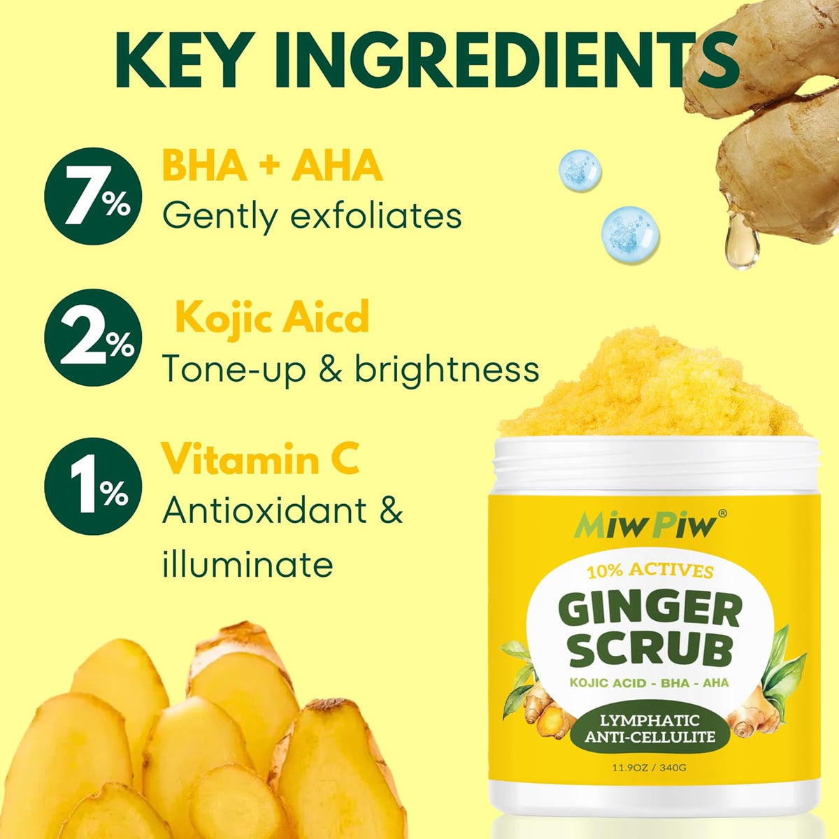 Ginger Body Scrub with AHA/BHA – Lymphatic Drainage, Exfoliating, Anti-Cellulite, Skin Firming