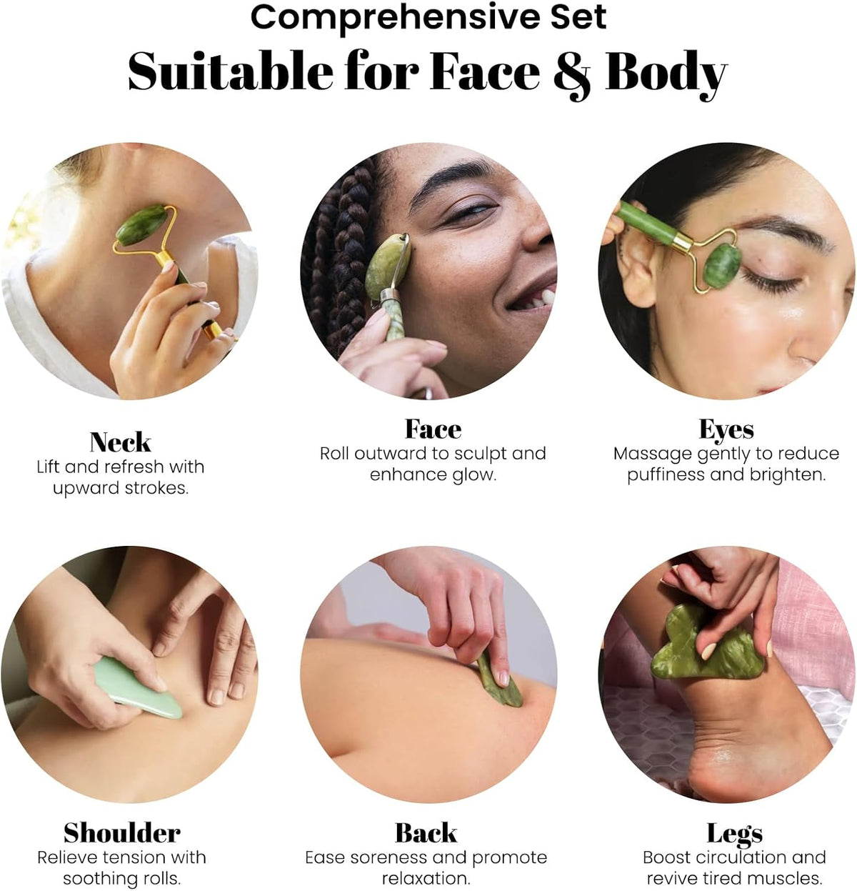 Gua Sha Facial Tools & Jade Roller by ROSELYNBOUTIQUE Original Face Massager for Puffiness