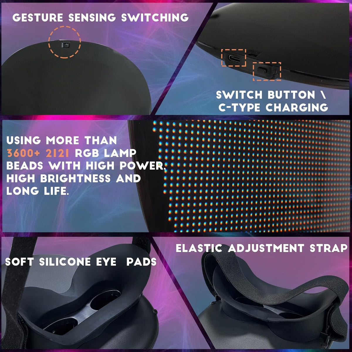 Led Mask with Gesture Sensing,Light up mask for Kids/Men/Women LED Halloween Mask for Costume