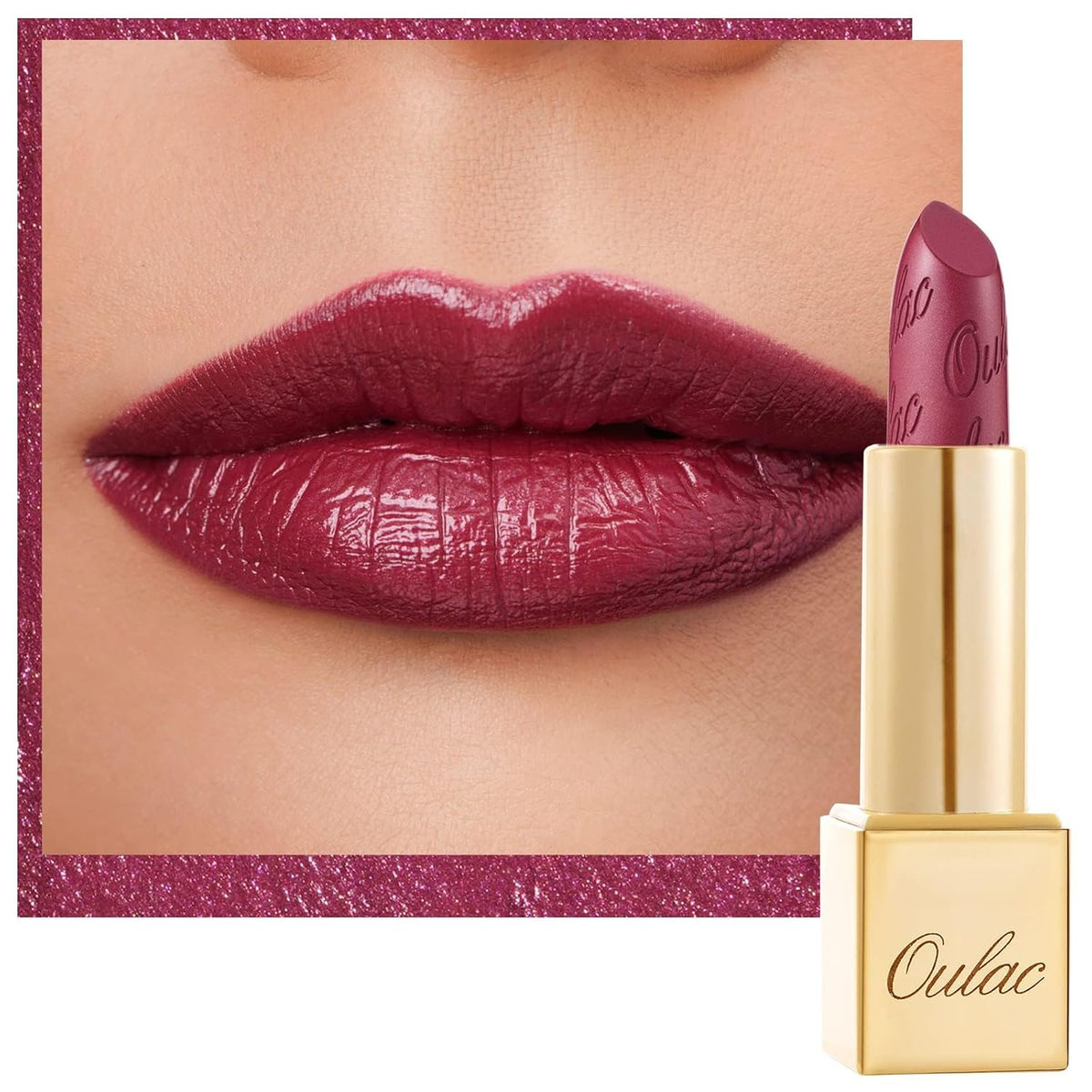Oulac Burgundy Lipstick for Women with Metallic 3D Shine Lightweight Hydrating Formula, High Impact