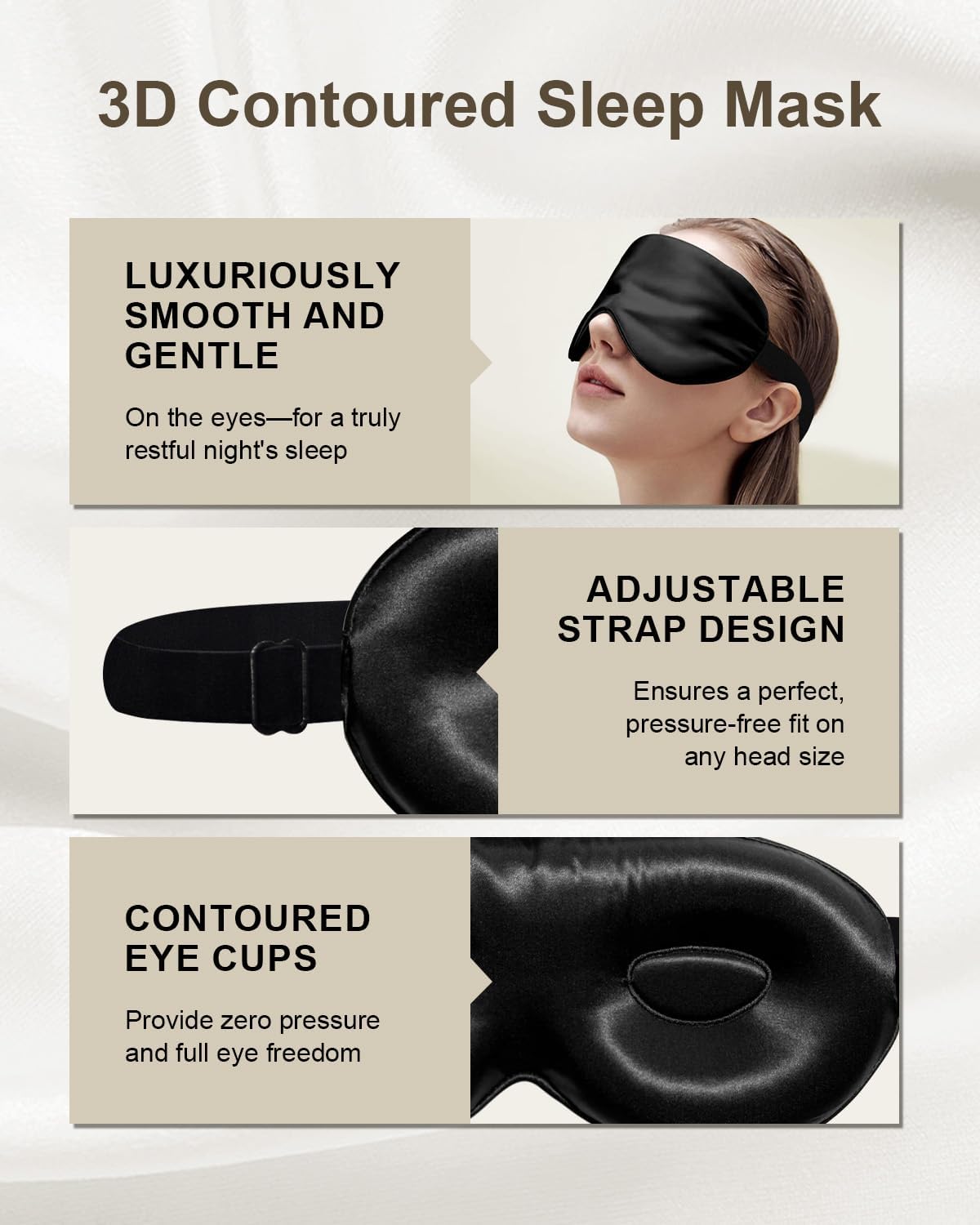 Luxury 22 Momme 100% Mulberry Silk Sleep Mask – 3D Eye Mask with Adjustable Strap, Gentle on Skin