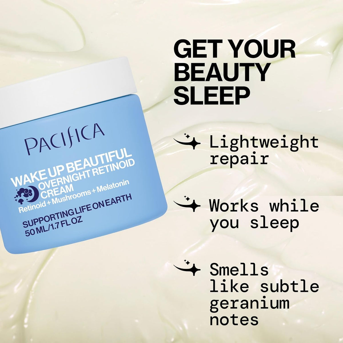 Pacifica Wake Up Beautiful Retinoid Night Cream – Overnight Anti-Aging Moisturizer with Hyaluronic