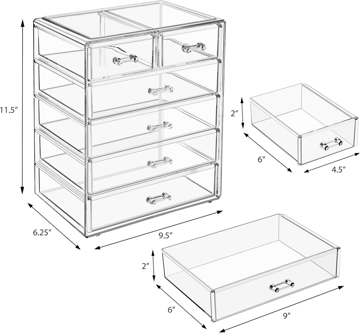Sorbus Acrylic Makeup Organizer Set, 6-Drawer Vanity & Countertop Cosmetic Storage with Small &