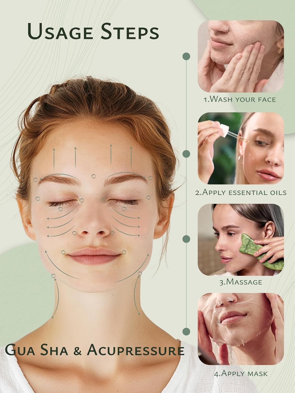 Rena Chris Natural Jade Gua Sha Facial Tools - Acupressure & Gua Sha for Face Massage, Jawline