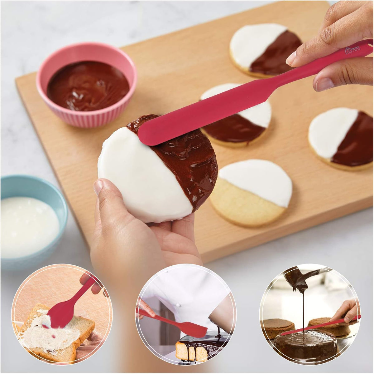 HOTEC Heat Resistant 600℉ BPA-Free Silicone Rubber Spatula Set, Kithchen Cooking Spatulas, Baking