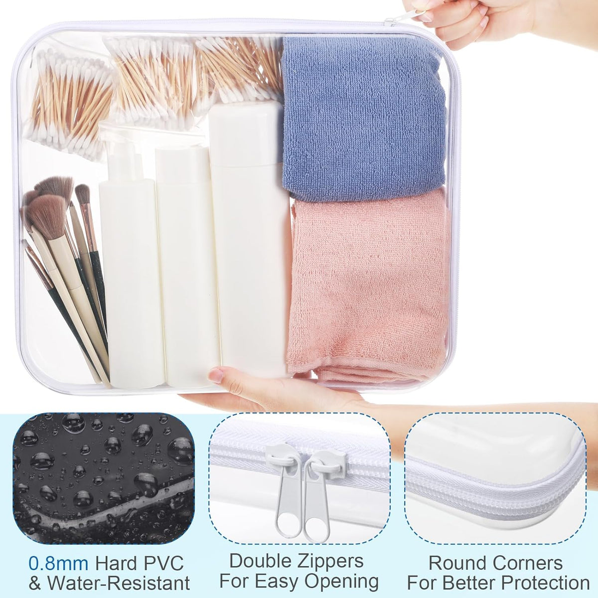 Sanwuta 6 Pcs Clear Hard Zipper Case Pencil Pouches Hard Plastic Zipper Pouches Makeup Bag