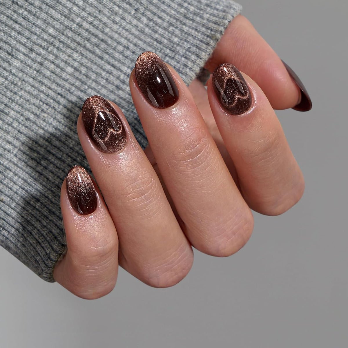 BTArtbox Extra Short Almond Press On Nails - Brown Cat Eye Press On Nails with Glue for Women