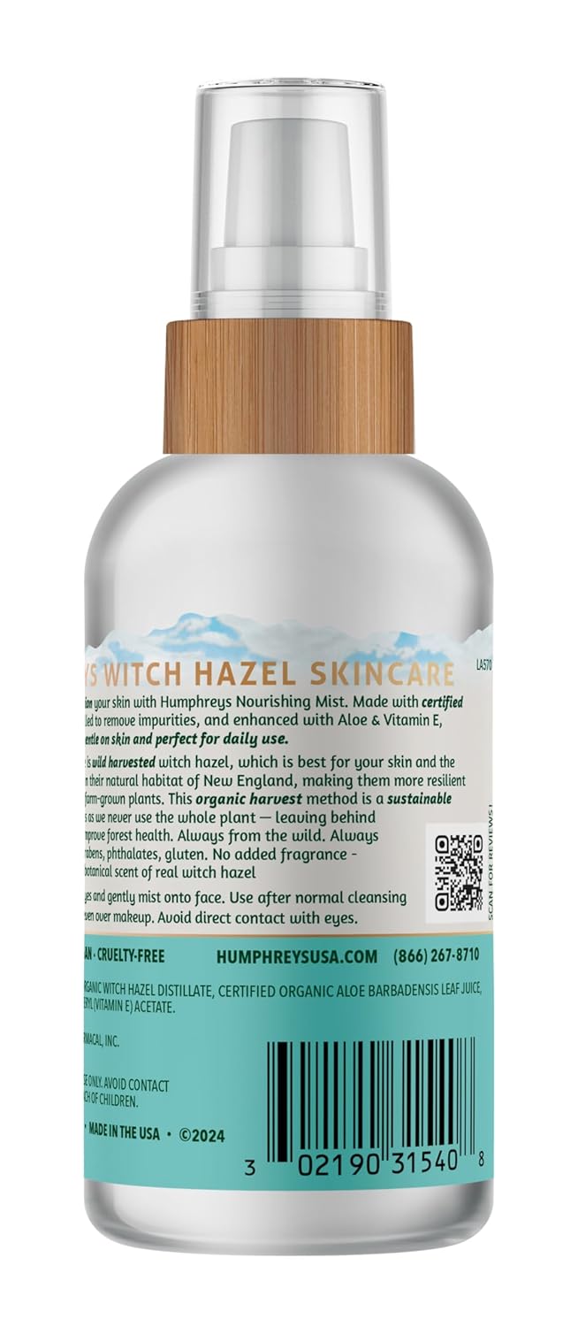 Humphreys Witch Hazel Nourishing Toner Mist Spray | Nourishing Hydrating Toner | Alcohol-Free |