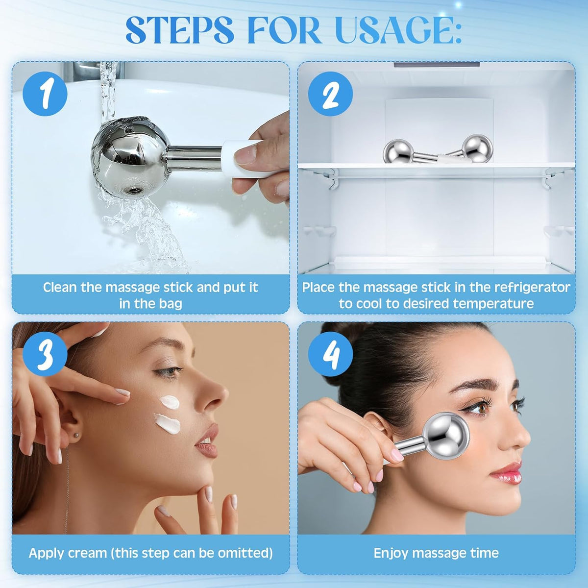 Baderke 2 Pcs Ice Globes for Face Stainless Steel Cooling Globes Unbreakable Cooling Roller Women