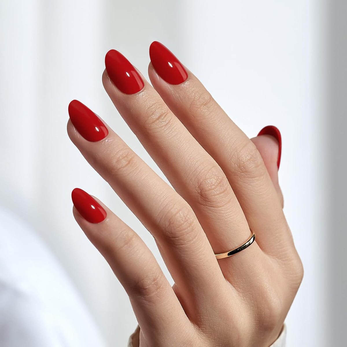 BTArtbox Press On Nails Short - Red Press on Nails, Short Oval Fake Nails with Nail Glue, Natural